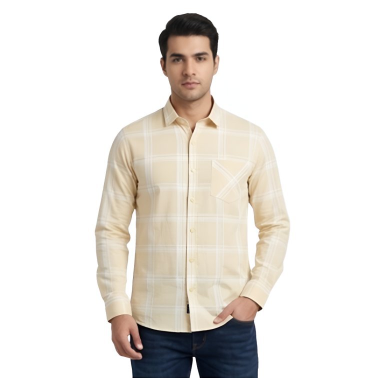Premium Fabric Yrllow Checked Shirt For Men